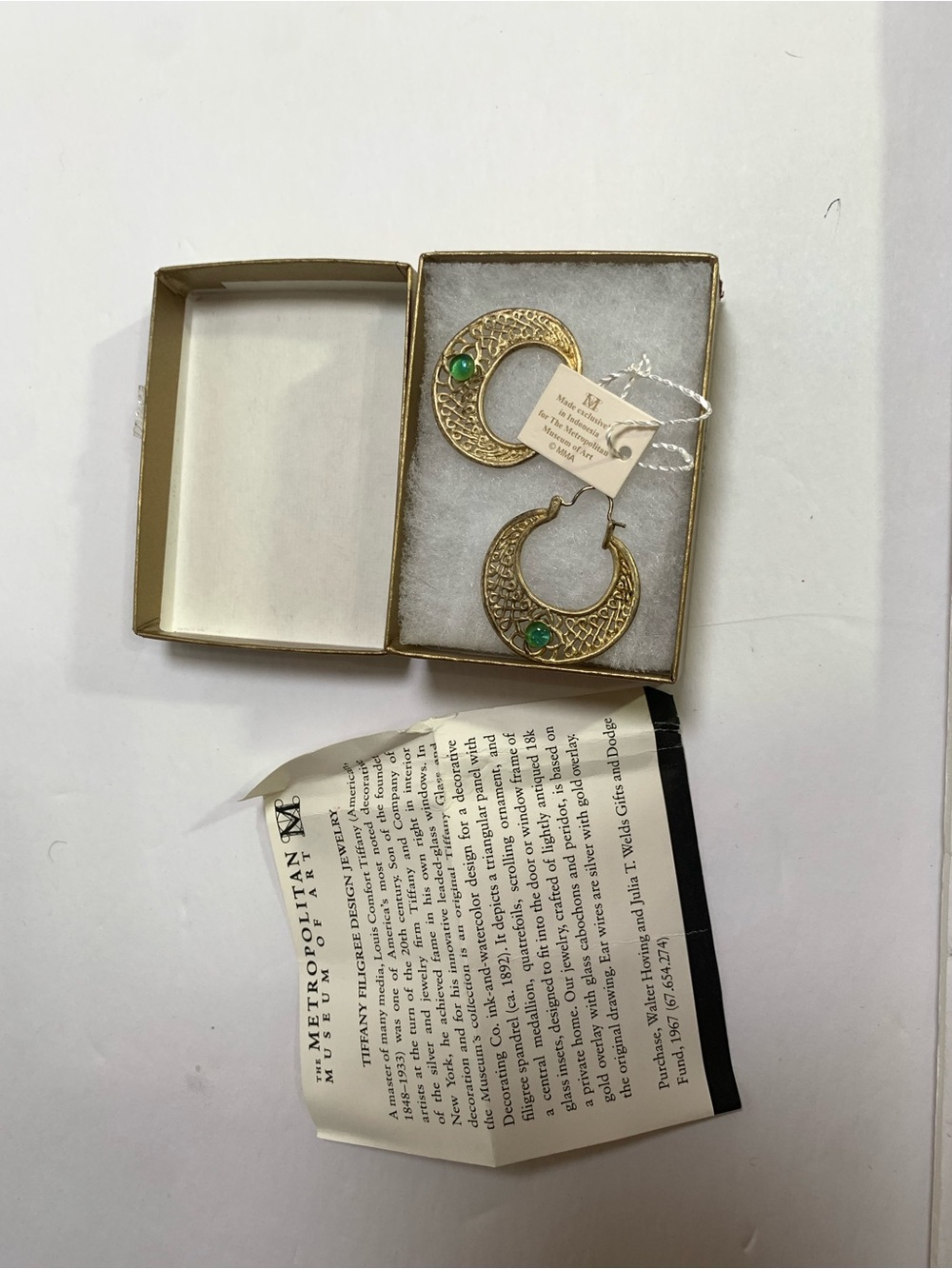 Metropolitan Museum of Art NY Tiffany Filigree 18k Gold Overlay Hoop Earrings